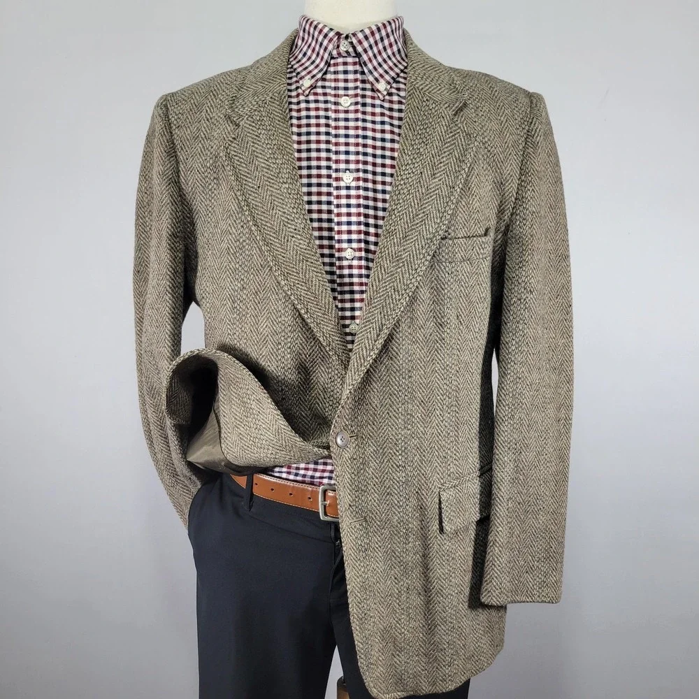 VTG Levi's Men's Tweed Sport Coat Blazer Two Button Herringbone Brown‎ Wool 44L